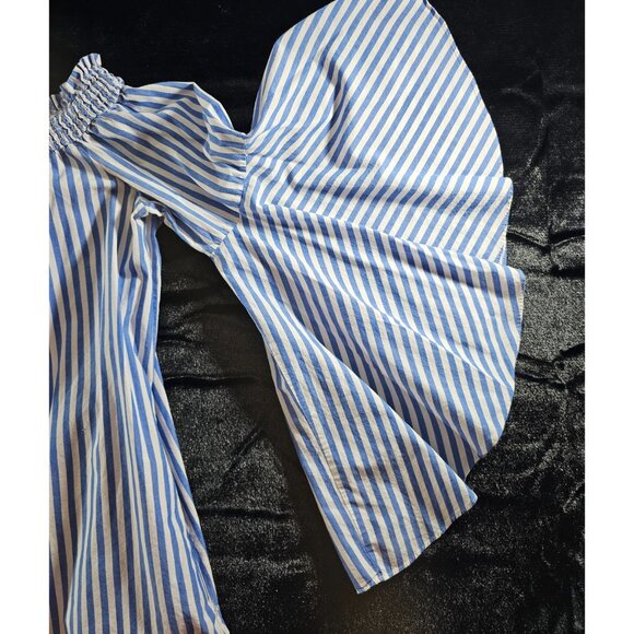 New York & Company White Blue Striped Off The Shoulder Knee Length Dress-SZ 2XL - Picture 5 of 9